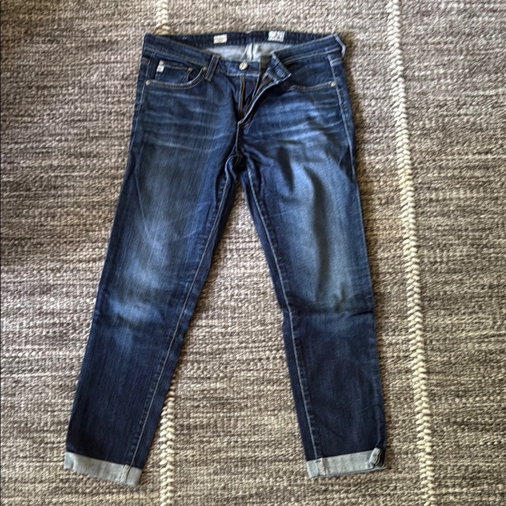 AG Stilt Roll Up Blue Straight Leg Jeans with Faded Wash